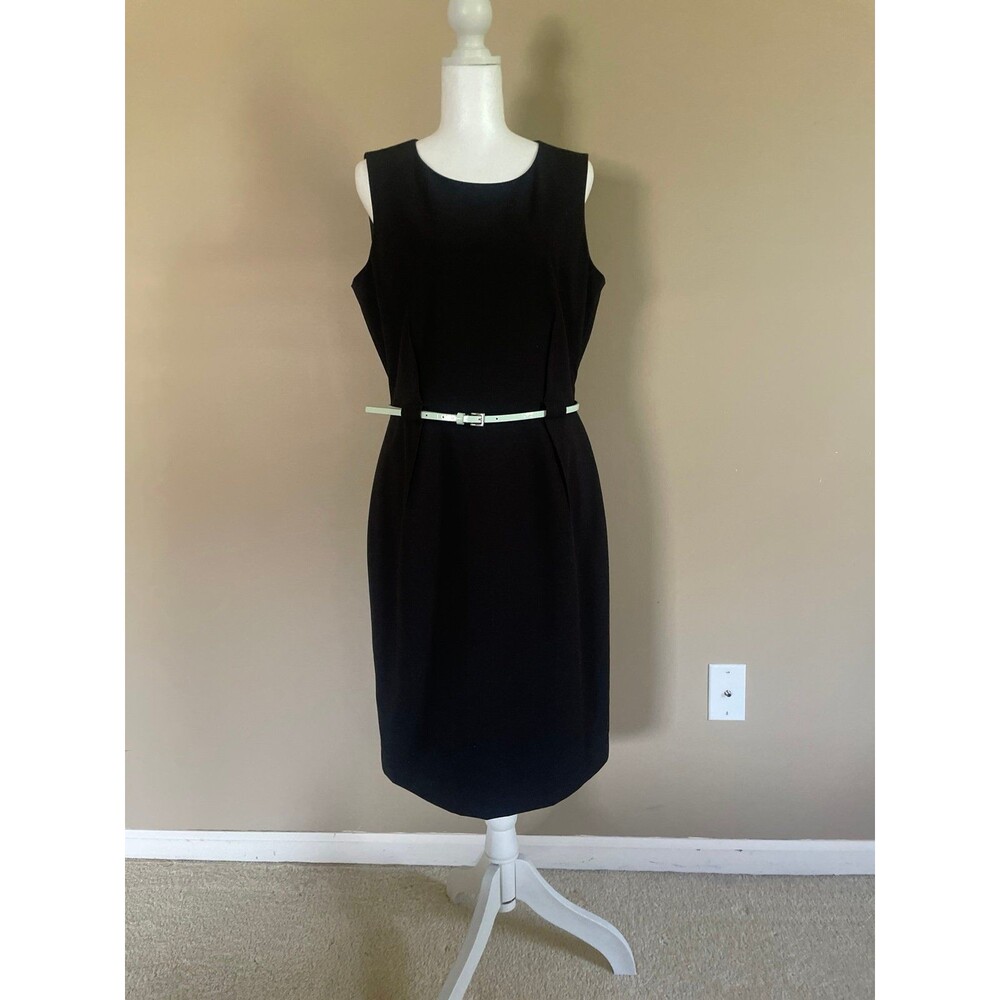 Calvin Klein Little Black Dress Sze 10 Sheath Dress Belted Waist Sleeveless